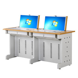 Bureau informatique pliable en acier rectangulaire pour usage professionnel avec rangement pour écran et espace de formation - Product Image 1