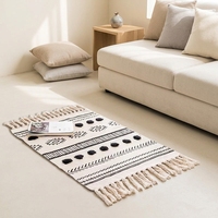 Tapis Bohème en Coton et Lin, Vintage, Tufté, avec Pompons, pour Salon