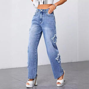 Jeans Star del commercio estero nuovo foro indipendente da donna <span class=keywords><strong>pantaloni</strong></span> dritti a vita alta Jeans lavati. - Product Image 4