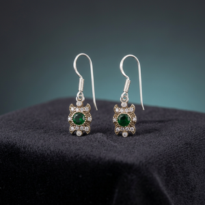 H.A. Gems Silver Drop Earrings with Round Zircon Stones Unisex Motif Design Handmade From German Silver Bulk Wholesale Rajasthan - Product Image 3