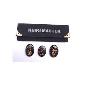 Pierre Semi-Précieuse Artisanat Onyx Noir Reiki Maître Pierres Ovales Ensemble - Product Image 1