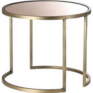 Table console ronde moderne en laiton avec plateau en verre trempé, design contemporain pour salon, meubles de maison - Product Image 1