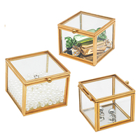 Boîte à bijoux en verre avec couvercle, présentoir à bijoux avec cadre en métal cuivré pour le rangement de bijoux sur le bureau et la décoration intérieure, cadeaux
