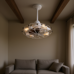 Ventilateur de plafond LED industriel moderne, design en cage à profil bas, télécommande, encastré, ABS blanc, 3 pales, moteur DC - Product Image 2