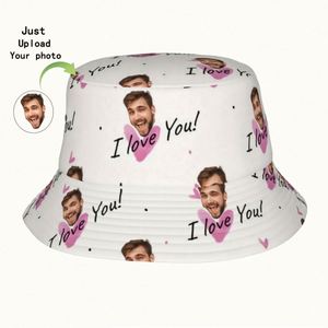 Sombrero de Pescador Unisex de Poliéster con Foto Personalizada 'Te Amo', Diseño de Dibujos Animados, Estilo Urbano, Regalo de Cumpleaños para Hombre - Product Image 1