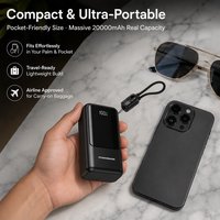 Batterie externe 20000mAh avec cordon intégré, câble PD 22.5W, charge rapide, plusieurs ports USB, chargeur portable pour smartphone