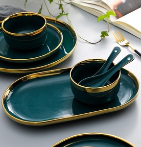 Ceramic Dinner Plates <b>Dinnerware</b> Set Dishes Luxury Green Food Plate Set Salad Soup Bowl Plate and Bowls Set for Restaurant Hotel - Product Image 1