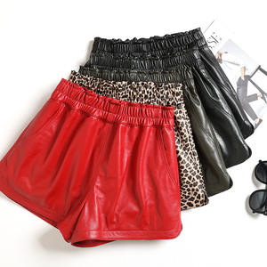 กางเกงขาสั้นหนังแกะแท้สตรีทสูงสำหรับผู้หญิงเซ็กซี่กางเกงขาสั้นเอวยางยืดลายเสือดาวกางเกงมินิขากว้างลำลองสำหรับผู้หญิง - Product Image 2