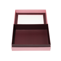 Caja de Regalo Rígida Bicolor Rosa Borgoña con Logotipo Personalizado, Tapa con Panel de Ventana, para Joyería, Bodas, Cosméticos
