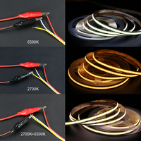 Tira de LED Súper Brillante de 608 LED, Atenuable, de Doble Color, DC24V, 10 mm de Ancho, COB Suave, CCT Ajustable, Blanco, con Control Remoto