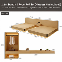 Ensemble de meubles de chambre modernes pour hôtel, B&B et appartement : Lit double, table de chevet, rembourré, en contreplaqué, écologique et durable