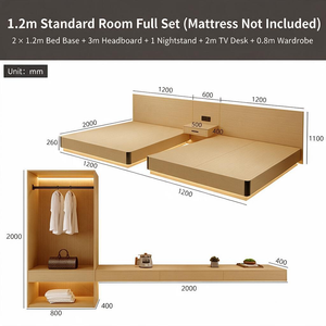 Juego de Muebles para Dormitorio de Hotel B&B, Estilo Minimalista, Cama King Size de Madera Gris, Mesa de Noche Tapizada - Product Image 2