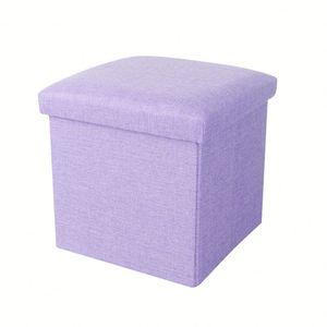 Foot Rest Stool Under Desk Stool Short Folding Footrest Linen Cloth Storage Ottoman - Product Image 1