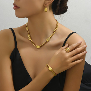 Collana di <span class=keywords><strong>moda</strong></span> personalizzata in acciaio inossidabile con zirconio in pietra con colletto quadrato chainzircone gioiello Set da sposa di lusso - Product Image 2