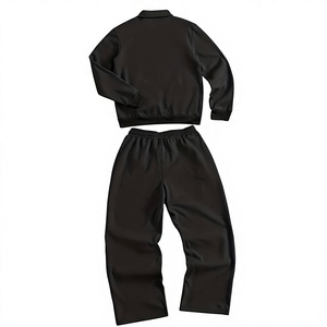 Mens Black Full Zip Tracksuit Heavyweight <b>Track</b> <b>Jacket</b> And Matching Sweatpants Set Two-Piece Casual Streetwear OEM ODM Wholesale - Product Image 2