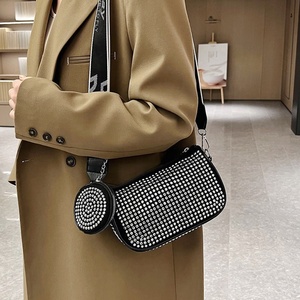 Wholesale Fashion <b>Chain</b> Bling Diamond Young Lady Rivet <b>Handbags</b> for Ladies Underarm Leather <b>Handbag</b> for Women - Product Image 2