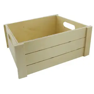 Cesto de caja de madera grande de madera contrachapada barato con agujeros de mango