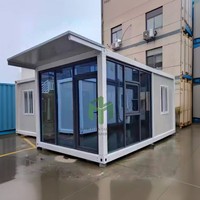 Maison conteneur mur-rideau en verre résistant au vent, cabine modulaire portable à ossature acier pour extérieur