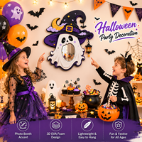 Décoration d'Halloween pour Porte et Fenêtre : Miroir Suspendu en EVA, Chapeau de Sorcière Fantôme Adorable, Lune, Étoile et Chauve-souris