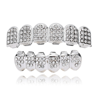 Grillz dentaire Hip Hop Dientes De Oro Iced Out 6 dents en Cuivre CZ avec barre en silicone pour cadeau de fête d'Halloween