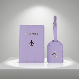 WRIZA Housse de passeport en cuir PU violet avec ensemble d'étiquettes de bagage, design avion minimaliste, accessoire de voyage - Product Image 6