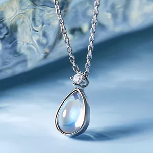 Bijoux en argent Sterling 925 Zircon délicat en forme de goutte d'eau collier en pierre d'opale pour femmes