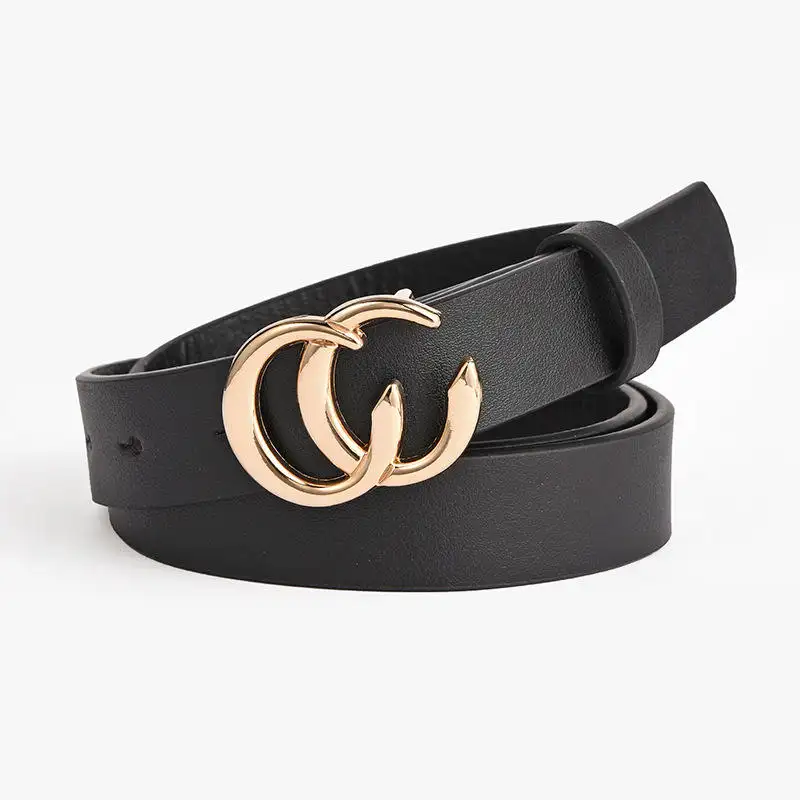 Proveedores de cinturones para damas 2023 Tendencias de moda Hebillas dobles de moda de lujo Cinturones de cuero negro para damas