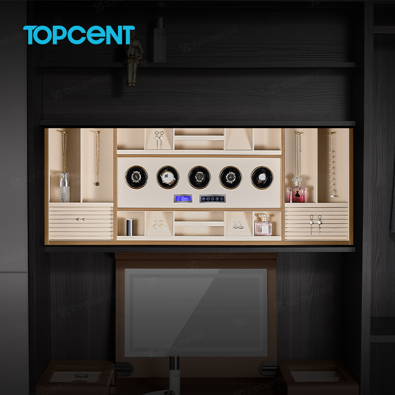 Topcent система хранения шкафа, фурнитура для шкафа, МДФ + кожаная подъемная фурнитура, коричневый умный подъемный стол