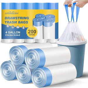 ถุงขยะแบบมีเชือกผูก ขนาด 4 แกลลอน 200 ใบ สำหรับใช้ในห้องน้ำและห้องครัว - Product Image 1
