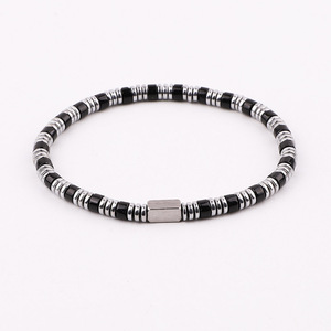 High Quality Cute Design Natural Stone Hematite Spacers Elastic <strong>Beaded</strong> Men <strong>Bracelet</strong> With <strong>Custom</strong> Logo JBS12612 - Product Image 4