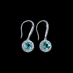 925 Silver Paraiba <b>Earrings</b> Round Light Luxury Charm <b>Earrings</b> - Product Image 3