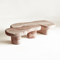 Table basse en marbre travertin naturel en forme de nuage, pieds multi-cylindres, style Wabi Sabi organique, table de salon, maison de rêve