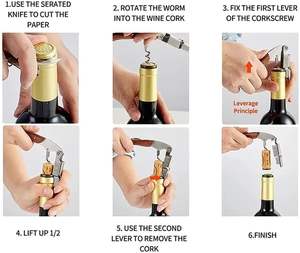 Juego de herramientas planas modernas promocionales, <span class=keywords><strong>kit</strong></span> de torneado y regalo de boda, navaja, abridor de <span class=keywords><strong>cerveza</strong></span> y vino con mango de madera real - Product Image 4