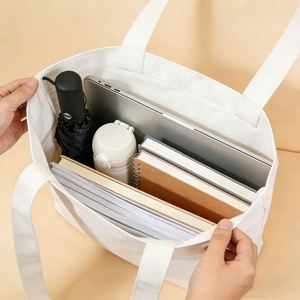 Custom Large <b>White</b> Canvas Tote <b>Bag</b> 100% Cotton with Pocket and Zipper for Convenient Shopping - Product Image 3