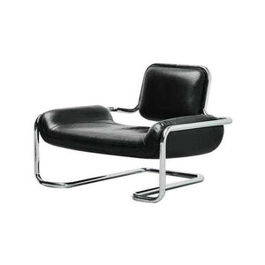 Fauteuils d'appoint de salon en <span class=keywords><strong>cuir</strong></span> design rétro vintage Canapé simple <span class=keywords><strong>tubulaire</strong></span> en métal Fauteuil de loisirs d'hôtel Fauteuil pour la maison - Product Image 3