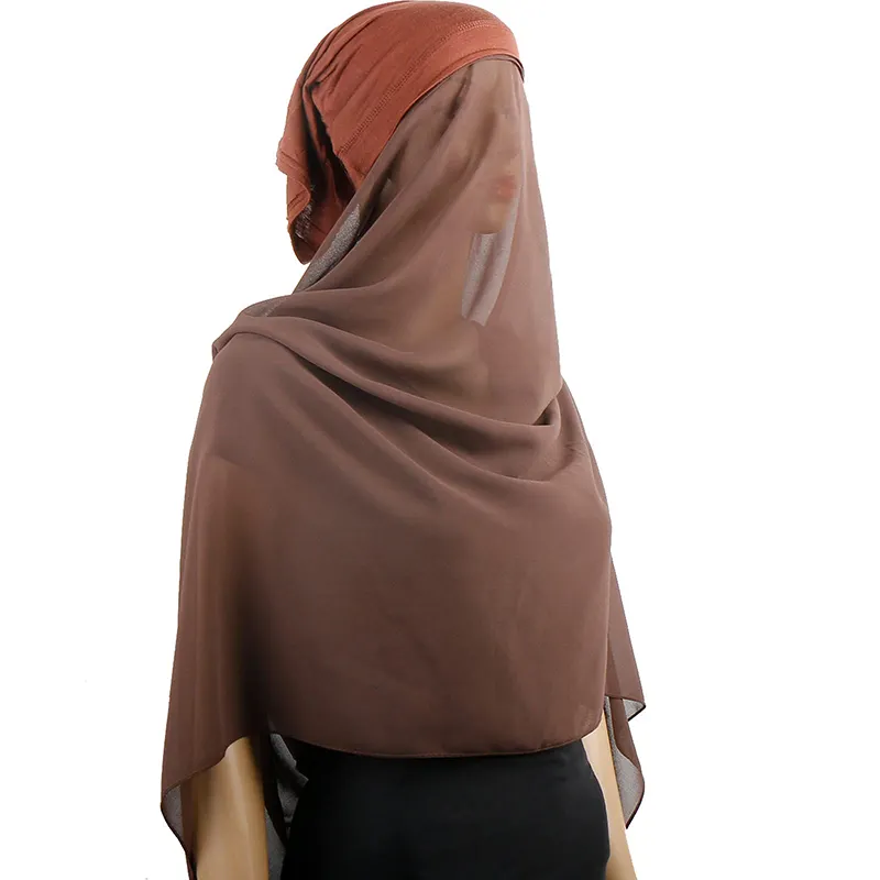 New Fashion Plain Chiffon Instant Hijab Shawl Headscarf Wrap Solid Color Veils Muslim Woman Hijab
