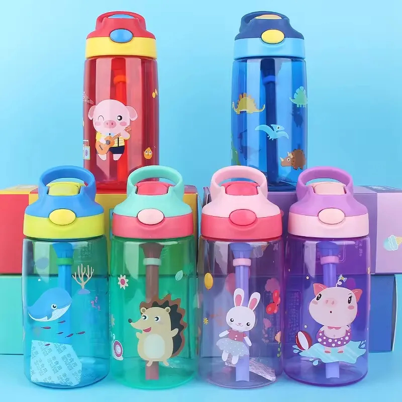 450ml customizable safe and environmentally friendly reusable Plastic water bottle children's straw bottle