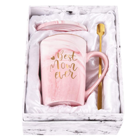 Cadeaux de fête des mères 2024 meilleure maman jamais tasse à café ensemble avec couvercle et cuillère boîte de fête des mères coffrets cadeaux pour la fête des mères