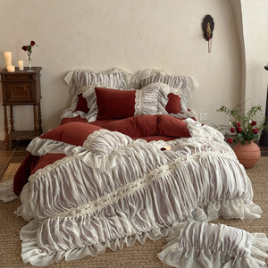 Ensemble de literie en quatre pièces en dentelle française entièrement mate en polaire pour bébé, draps, taies d'oreiller, ensembles de housses de <span class=keywords><strong>couette</strong></span> - Product Image 4