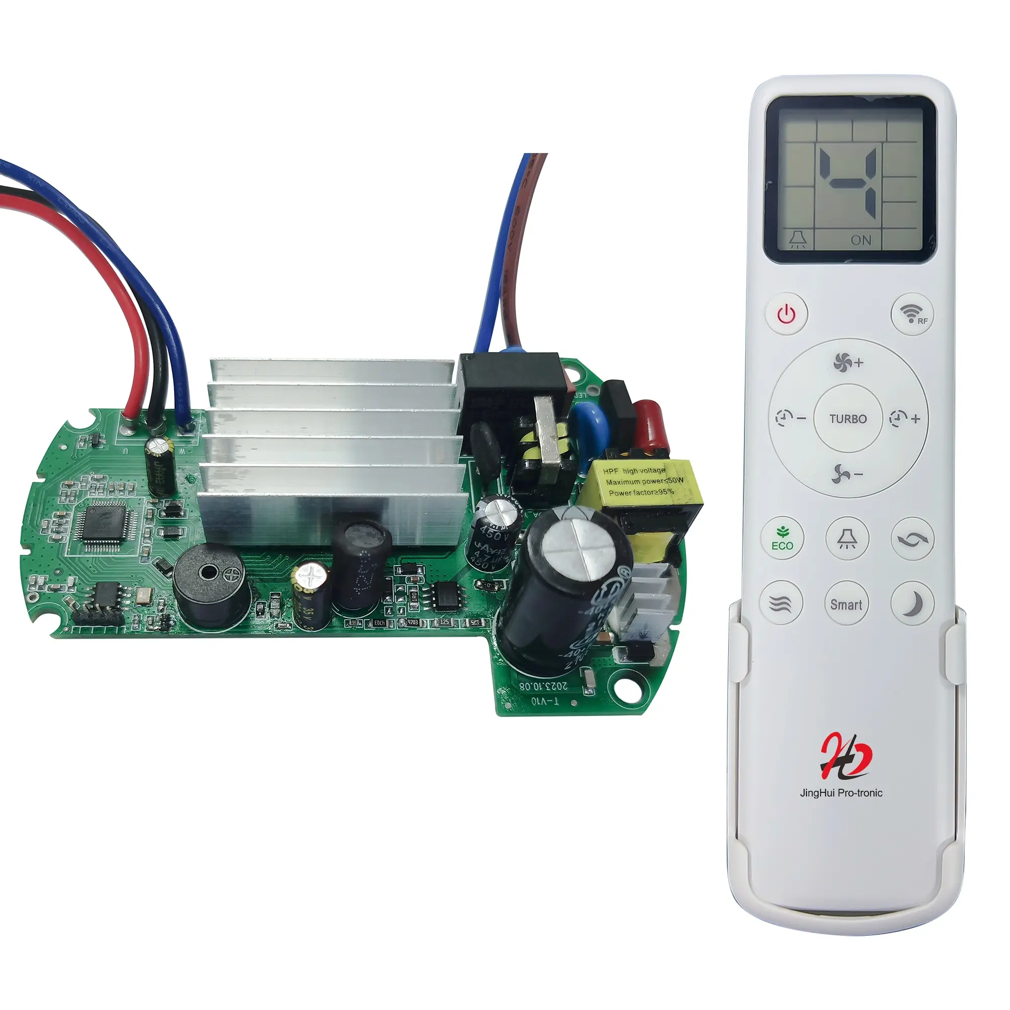 OEM High Voltage High Power Factor BLDC Ceiling Fan Controller Software PCBA Board AC DC 90V 300V 40W with RF Remote Control