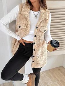 Nouveau <span class=keywords><strong>Gilet</strong></span> en Peluche à Boutons et Col Revers pour <span class=keywords><strong>Femme</strong></span>, Style Décontracté et Élégant, en Laine d'Agneau, Idéal pour l'Automne et l'Hiver - Product Image 6