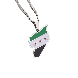 Collares con colgante de bandera de mapa de Siria a la moda, collares de acero inoxidable de aleación de Zinc chapados en oro, collar sirio Chan con bandera de Siria - Product Image 3