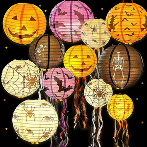 <span class=keywords><strong>Lanterne</strong></span> en papier suspendue pour Halloween de 8 à 16 pouces avec glands Citrouille Chauve-Souris Crâne Araignée <span class=keywords><strong>Jack</strong></span>-O '-<span class=keywords><strong>Lanterne</strong></span> pour décoration murale de fête à la maison - Product Image 2