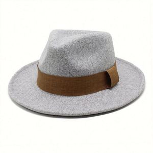 Chapeau Fedora à large bord en feutre de laine synthétique de luxe de haute qualité pour homme, automne, hiver - Product Image 5