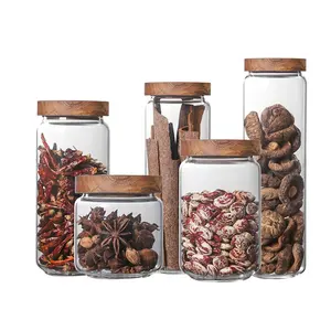 Uitstekende Afwerking Glas Verzegelde Pot Gedroogd Fruit Koffieboon Gass Pot Met Acacia Hout Cover