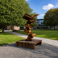 Sculpture Moderne en Acier Corten : Livres Empilés en Spirale, Livre Ouvert, Décoration Artistique pour Jardin, Parc, Université, Sculpture en Acier Corten