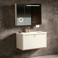Meuble-lavabo moderne en aluminium de qualité aéronautique avec miroir intelligent, design peu encombrant, vasque en céramique et éclairage LED à intensité variable