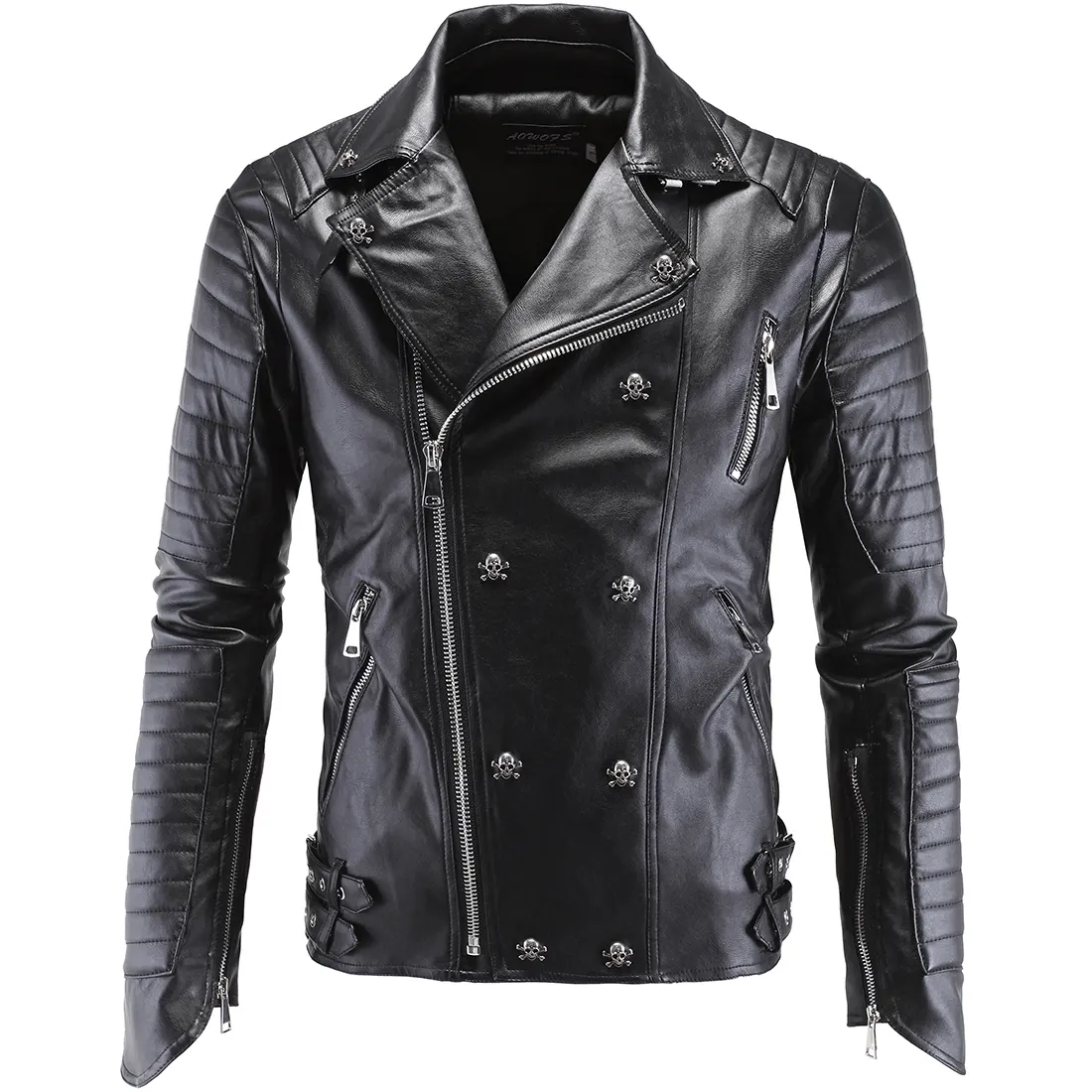 High quality Black Motorcycle Jacket Men PU leather Coat Moto Biker Jacket with sea rover skull ornament