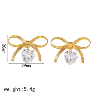 Bowknot <b>Stud</b> <b>Earrings</b> Gold <b>Crystal</b> Heart Rhinestone 18K Plated Party Fashion Jewelry - Product Image 3