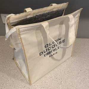 Eco-Friendly Heavy Duty Reusable Insulated Cotton Canvas Cooler Tote Bag Letter Waterproof 24L Capacity for Picnic Beach <b>Camping</b> - Product Image 2